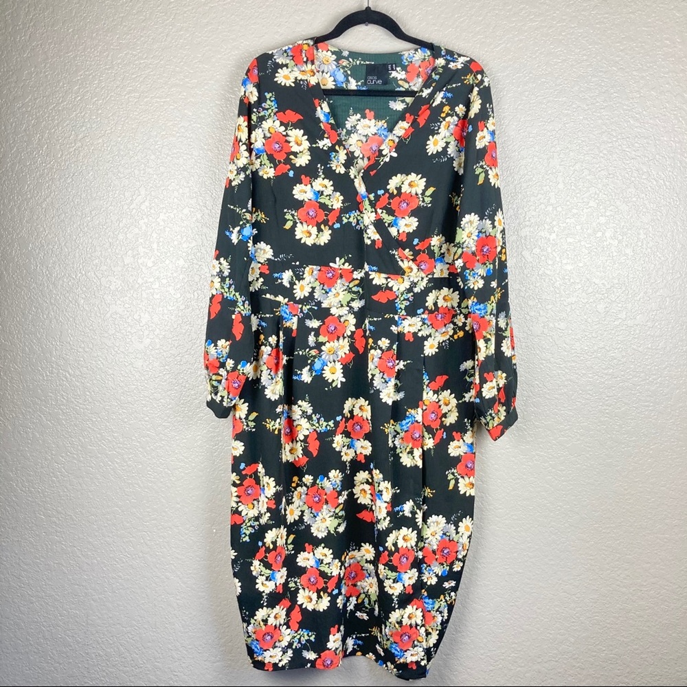 ASOS Curve Floral Print Faux Wrap Midi Dress Sz 16